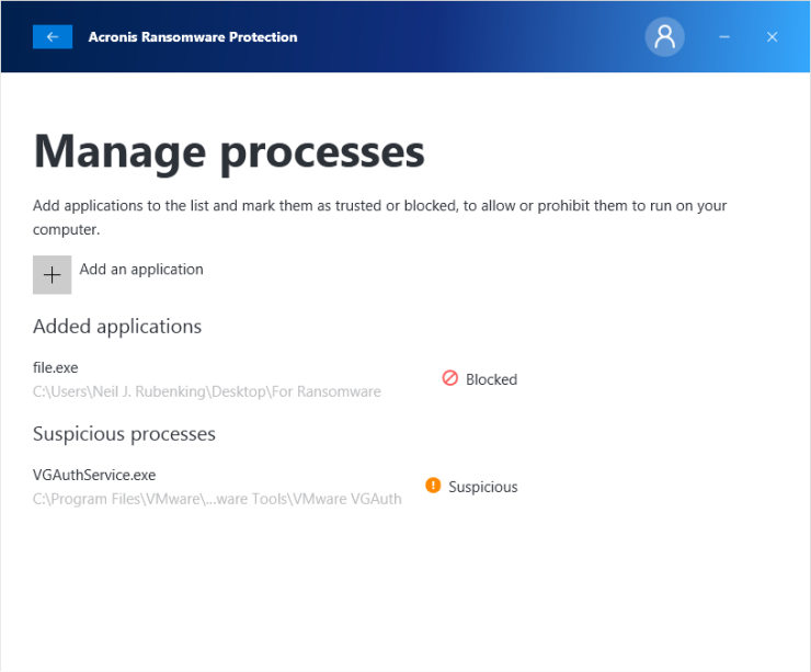 Procesos de protección de Acronis Ransomware