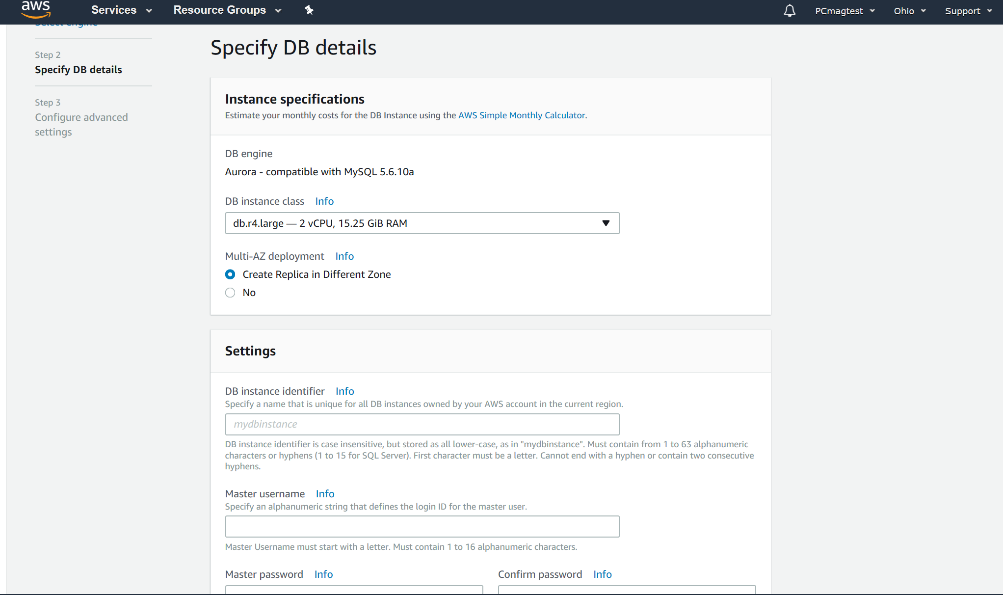 Servicio de base de datos relacional de Amazon: configuración