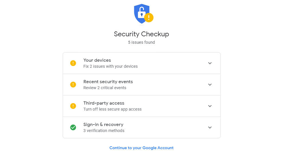 Comprobación de seguridad de Google