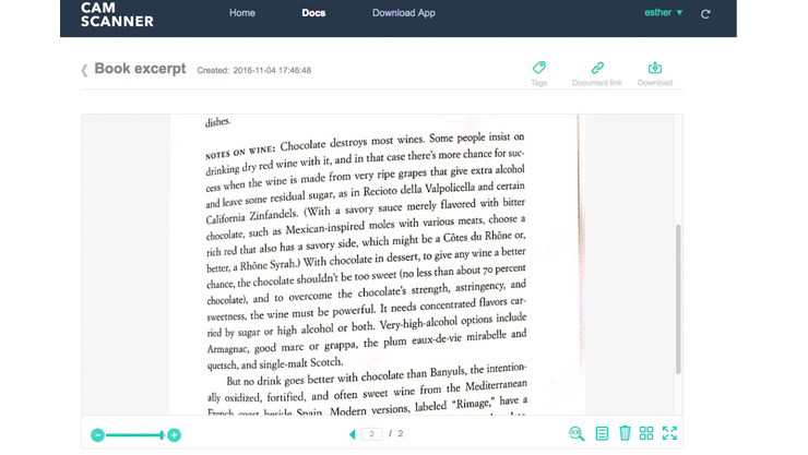 IntSig CamScanner: escaneo de un extracto de libro