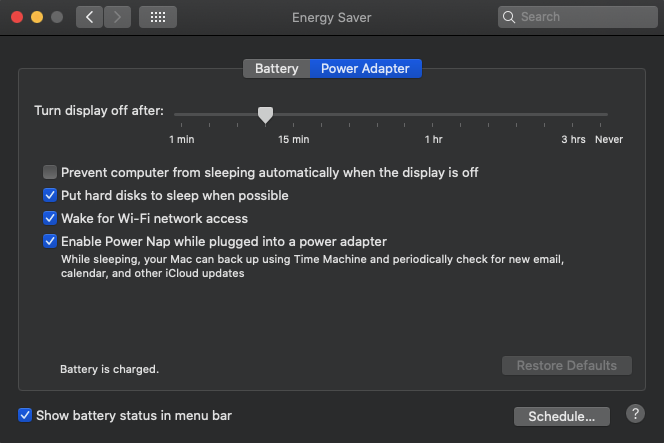 configuración de energía de mac