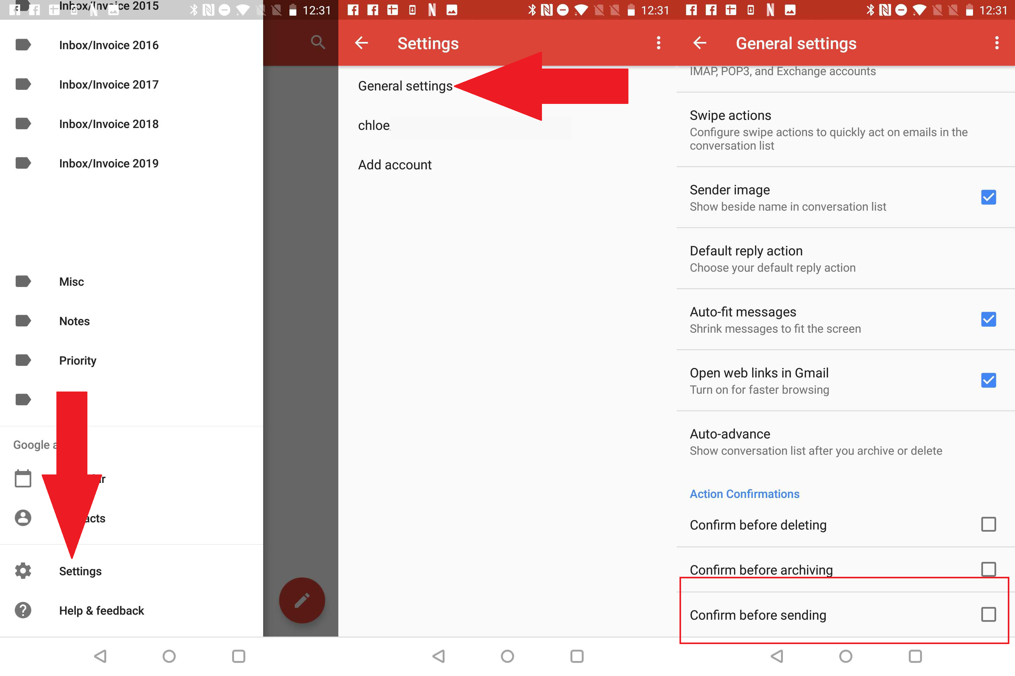 Confirmar antes de enviar, Gmail en Android