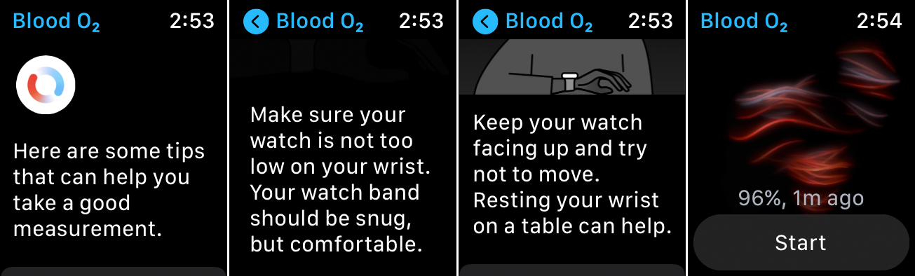 Aplicación Blood Oxygen en Apple Watch