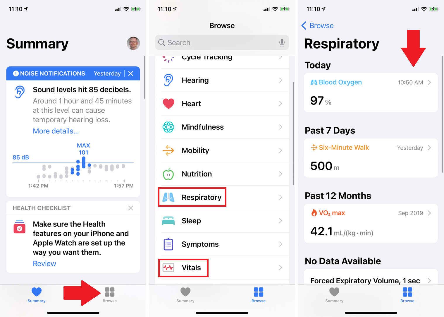 Historial de oxígeno en sangre en el iphone