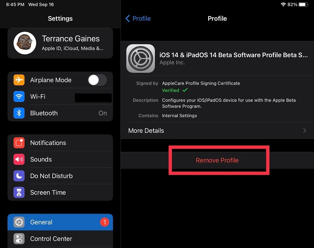 iOS 14 beta pública Eliminar perfil