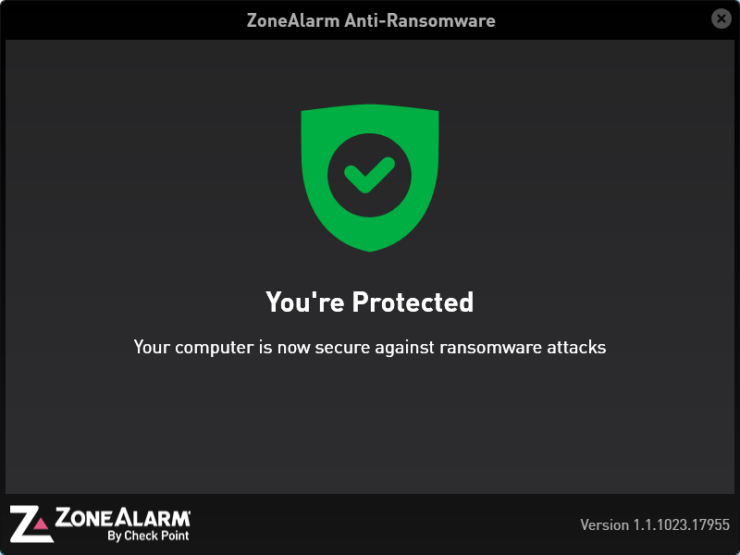 ZoneAlarm Anti-Ransomware protegido