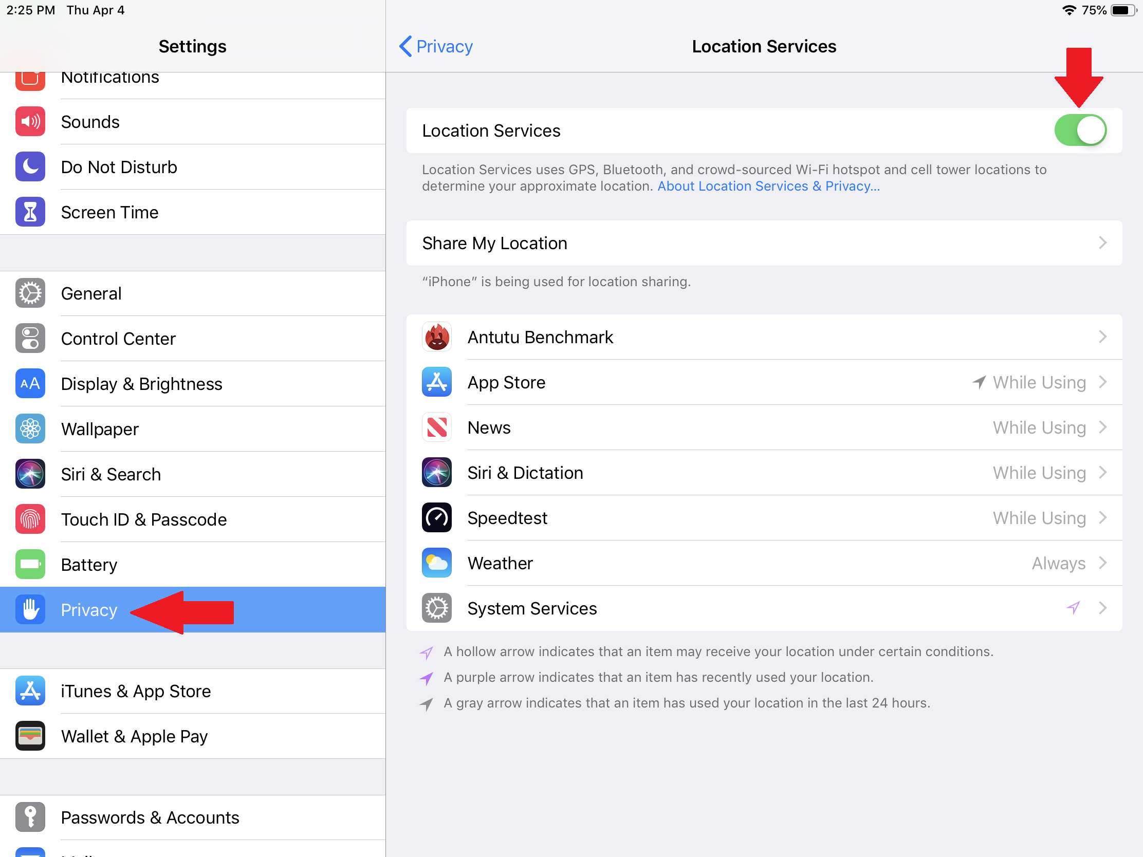 Ubicación de la configuración de iPhone