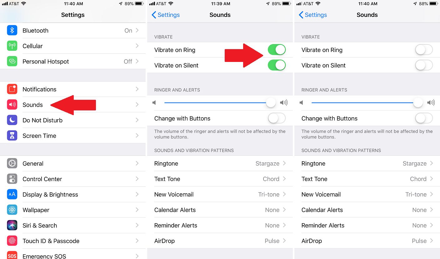 Vibraciones de la configuración del iPhone