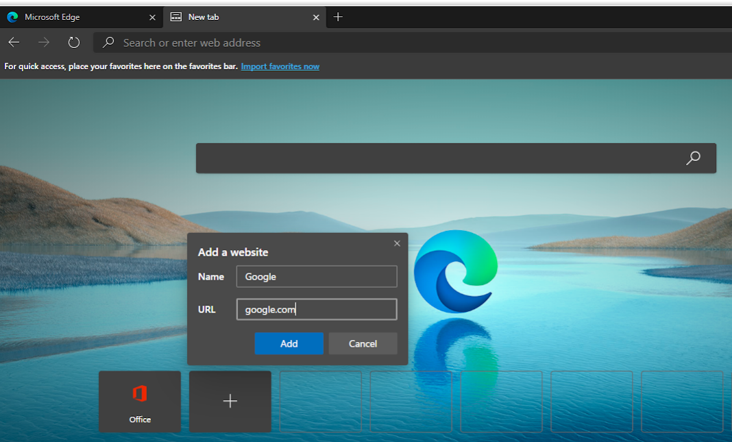 Agregue Google como un enlace rápido en la nueva página de Microsoft Edge