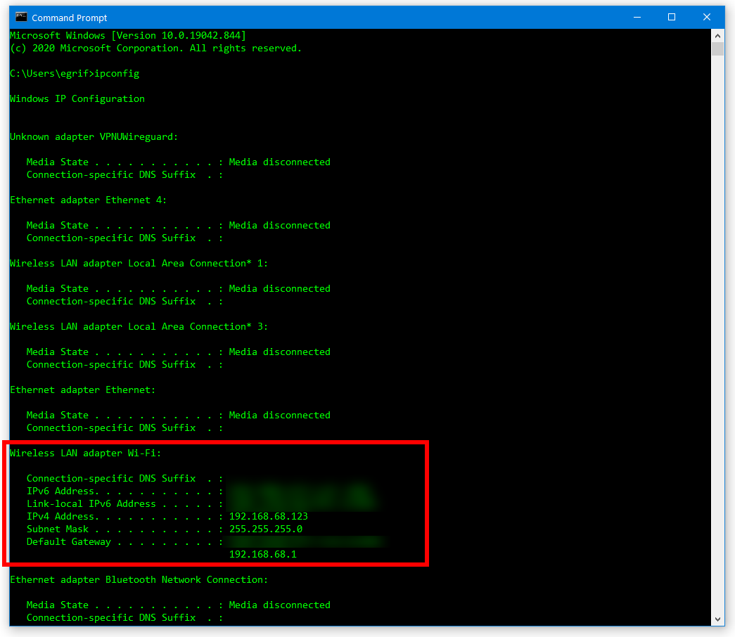 Línea de comando usando IPCONFIG