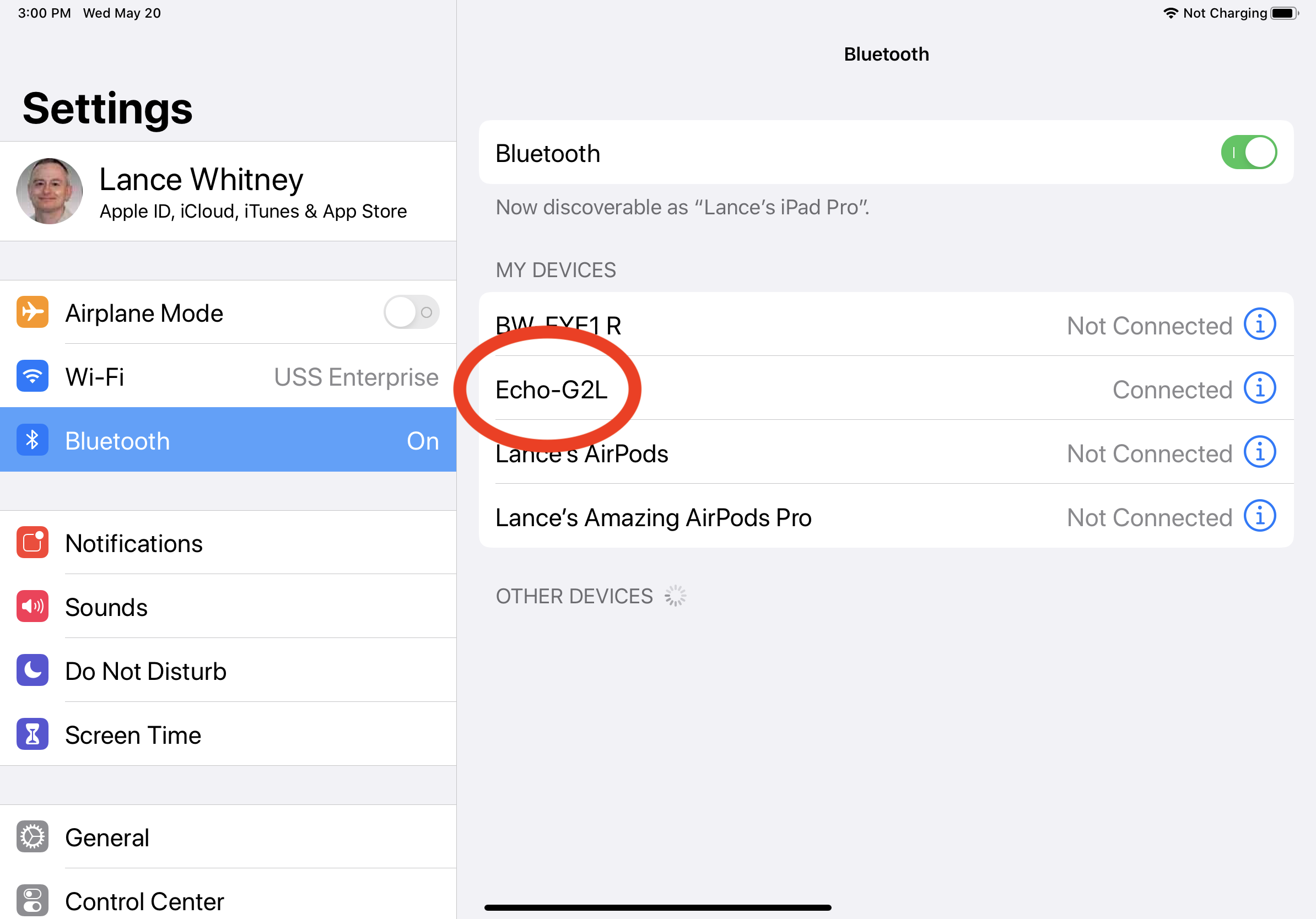 Dispositivo de eco en la configuración de Bluetooth de la computadora