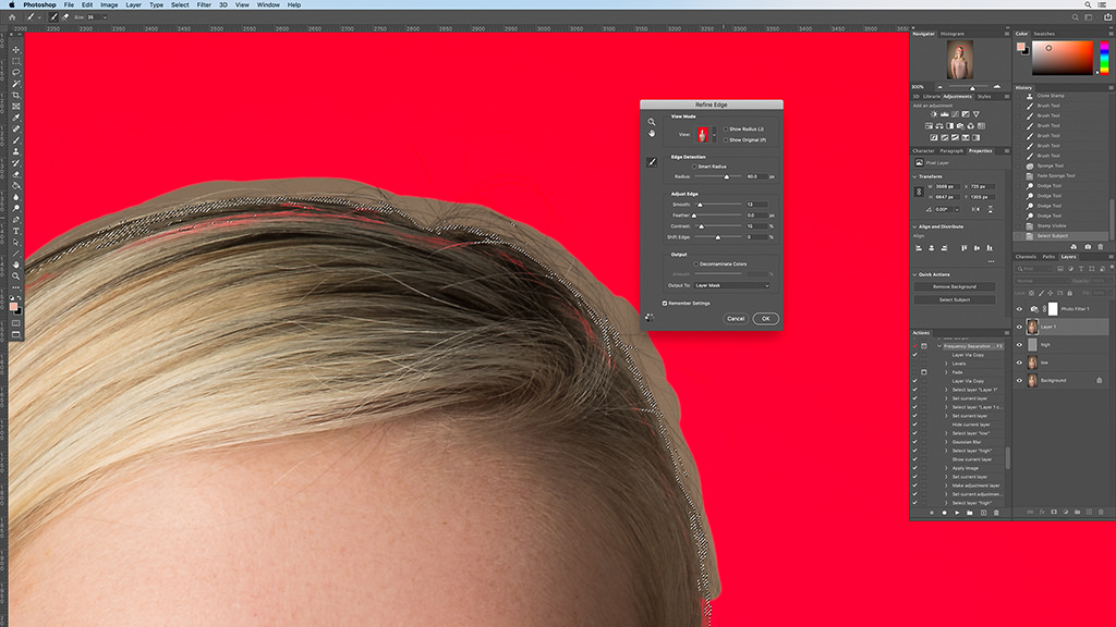 Reparación de cabello en capas en Photoshop