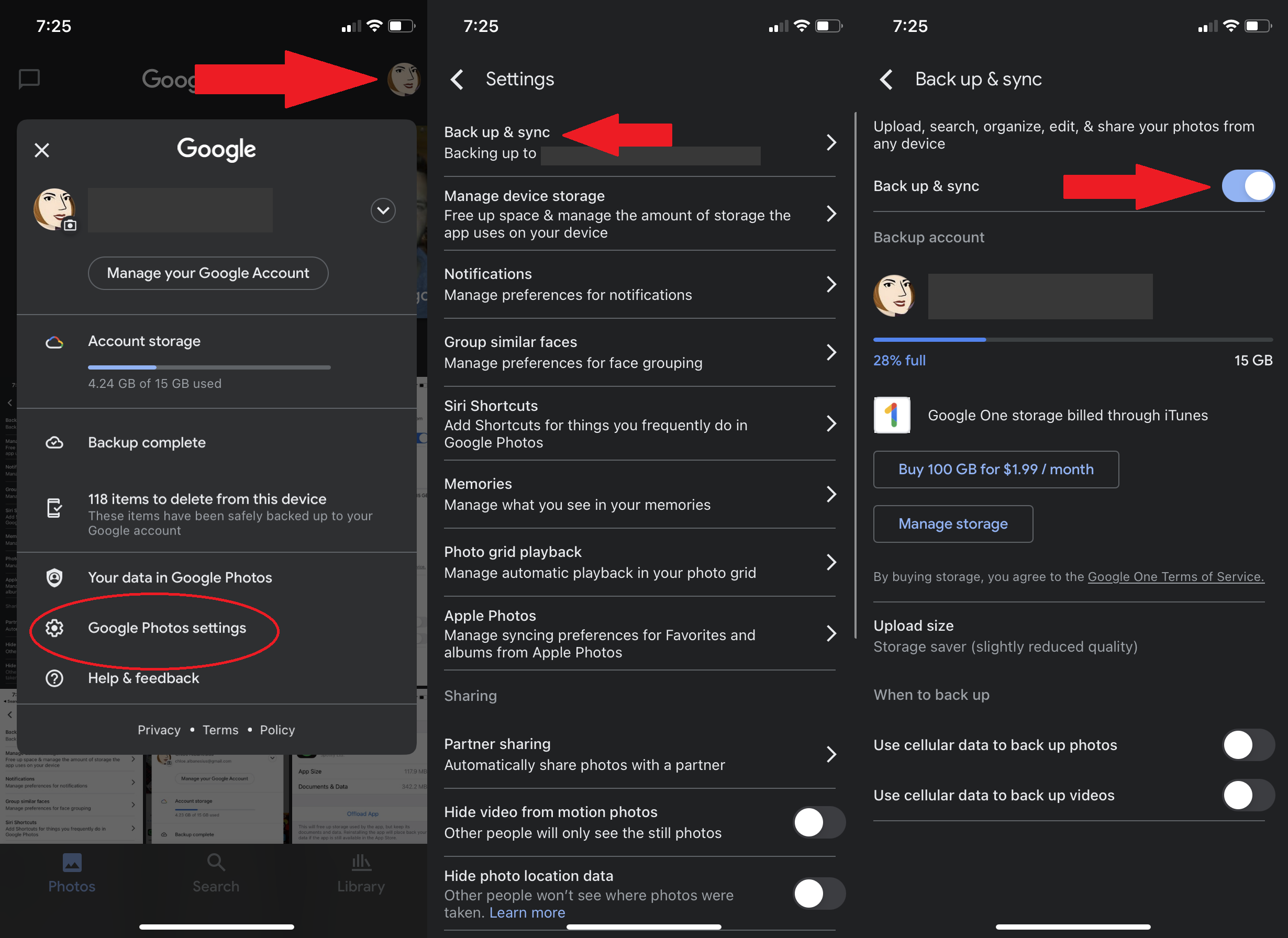 Pantalla de copia de seguridad y sincronización