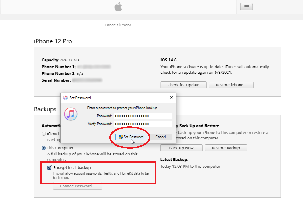 cifrado de copia de seguridad de itunes