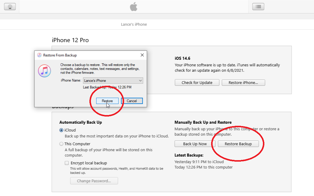 restaurar copia de seguridad de iTunes
