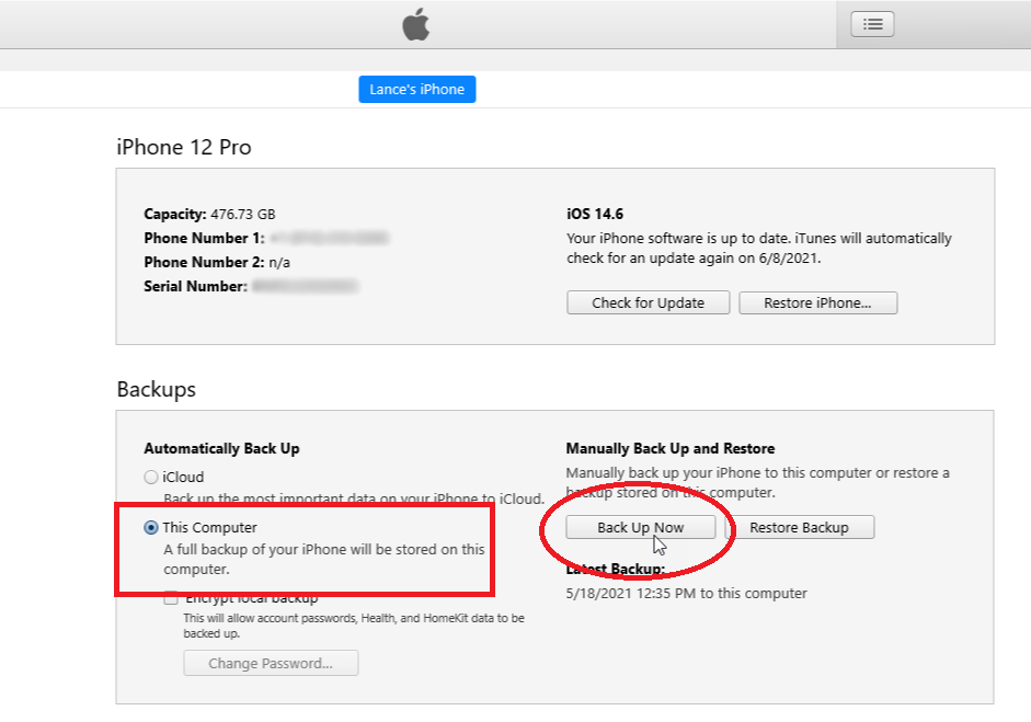 configuración del teléfono itunes