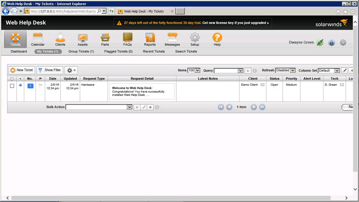 Mesa de ayuda web de SolarWinds: página principal de inicio de sesión para técnicos